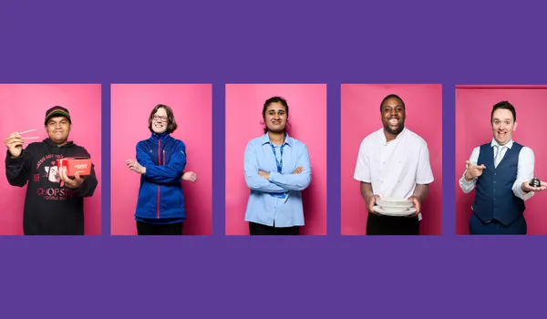 A collection of five peoples headshots from the job squad