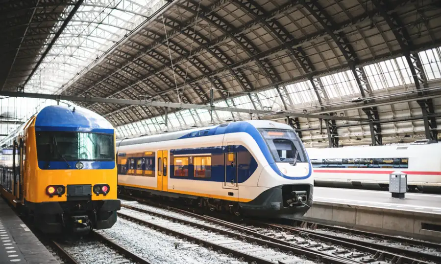 Trains in a train station terminal