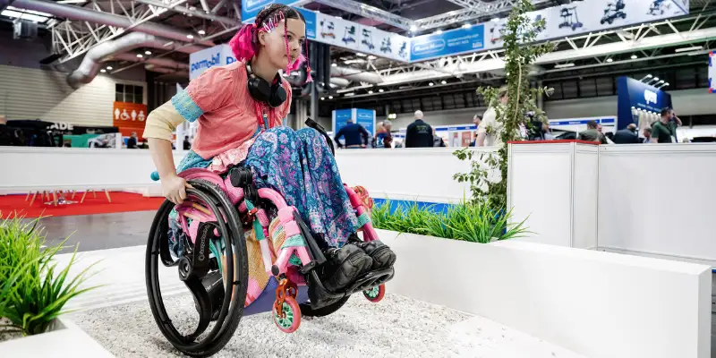 Wheelchair being tested on ramps and surfaces