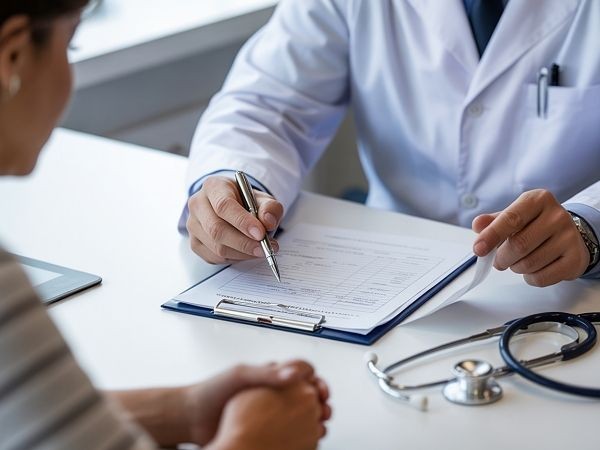 An image of a doctor writing on a clipboard