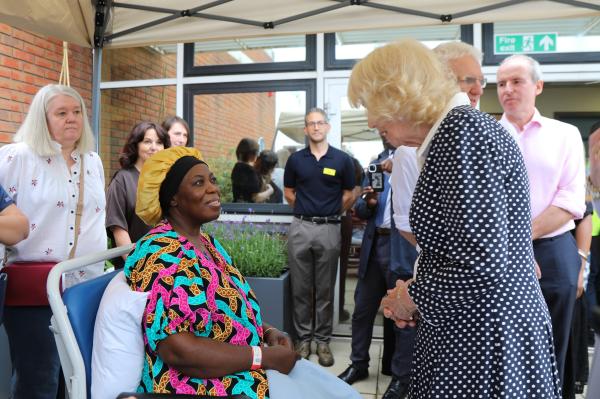 Queen unveils hospital balcony garden for neurology patients and families